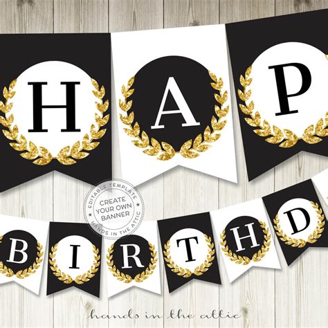 black and gold birthday banner|black and gold banner printable.